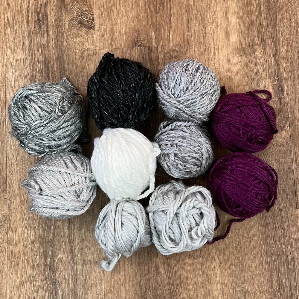 Large Chunky Yarn White/Gray/Purple Bundle